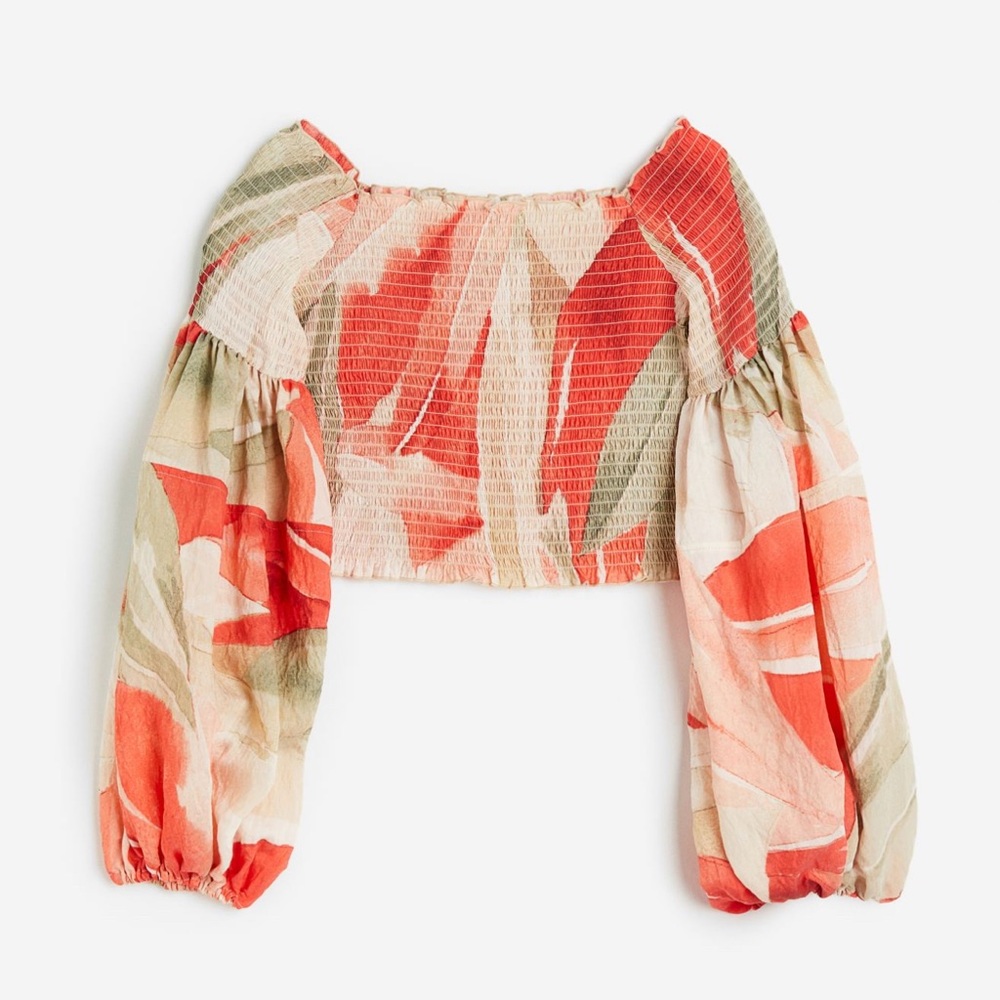 Smocked off the shoulder crop top